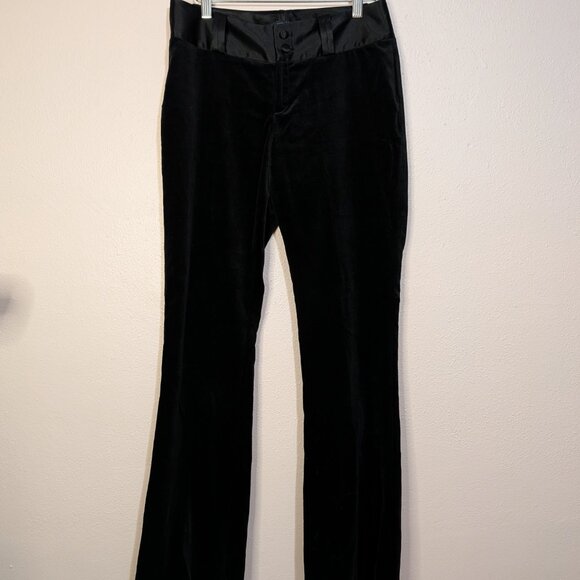 Banana Republic Black Velvet Tuxedo Pants Women’s 2 Wide Leg Flare Satin Trim - Picture 4 of 14